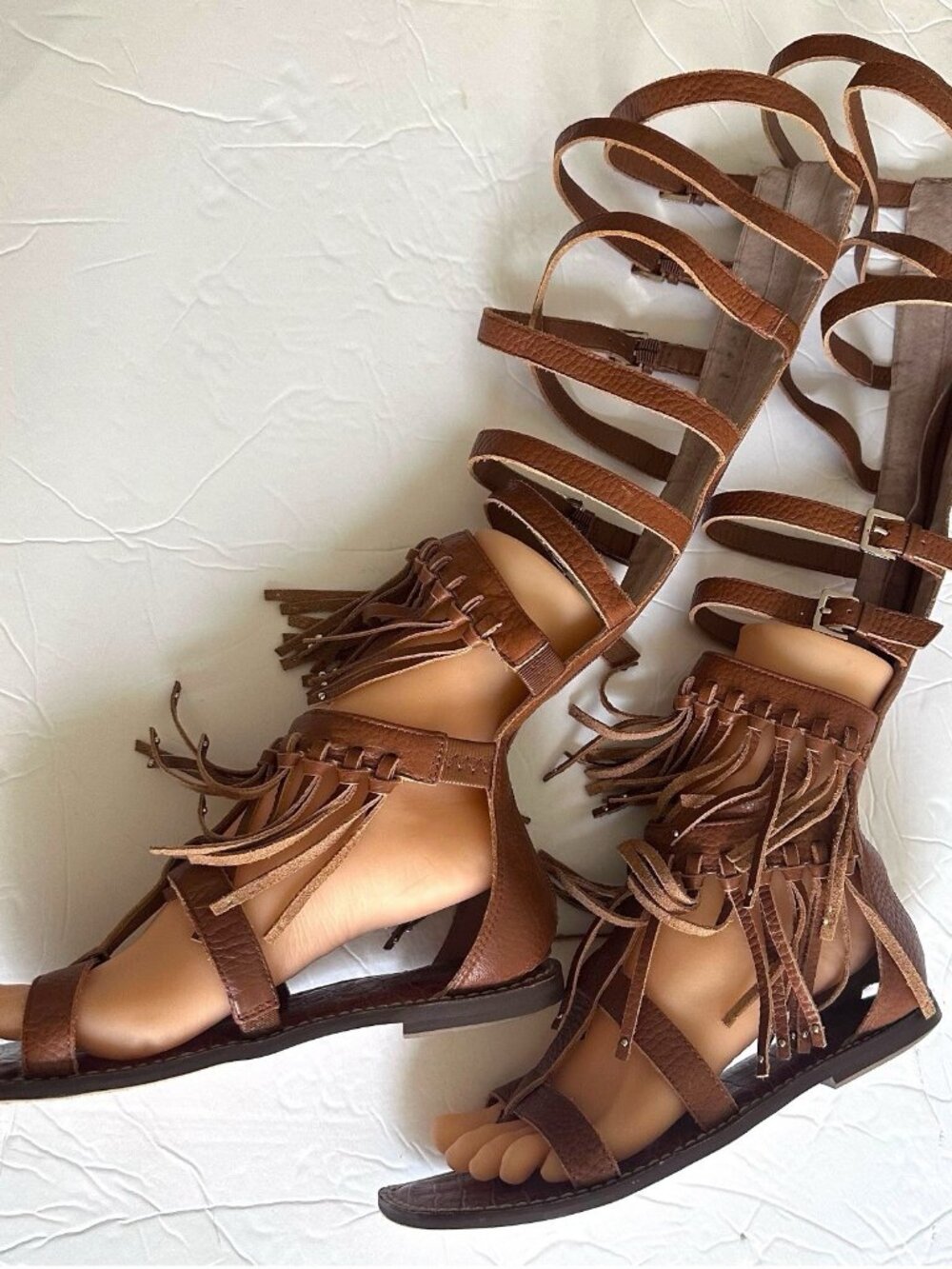 Sam Edelman Gardenia Tall Gladiator Leather Flat Fringed Sandals Brown US 6.5M - Picture 5 of 15